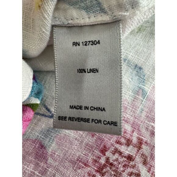 John Mark 100%‎ Linen Floral Border Wire Collar Button Front Size Large - Picture 9 of 12